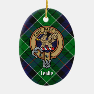 Clan Leslie Wappen über Jagd Tartan Keramik Ornament
