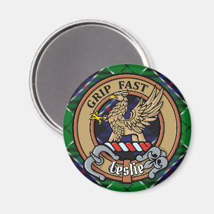 Clan Leslie Wappen über Jagd Tartan Magnet