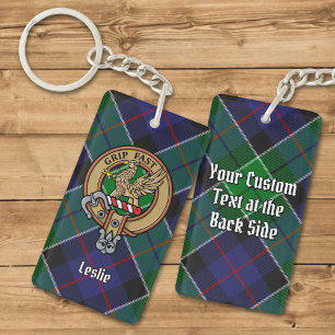 Clan Leslie Wappen über Jagd Tartan Schlüsselanhänger