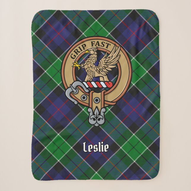 Clan Leslie Wappen über Jagd Tartan Sherpadecke (Vorderseite)