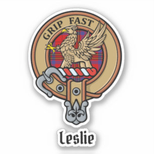 Clan Leslie Wappen über Red Tartan Aufkleber
