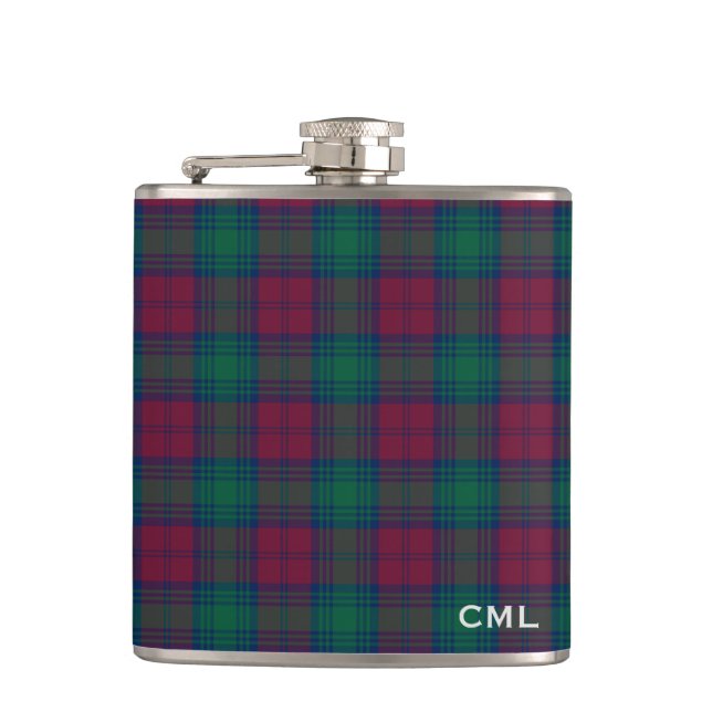 Clan Lindsay Tartan Mit Monogramm Flachmann (Vorderseite)