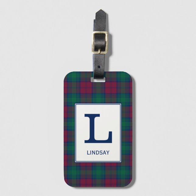 Clan Lindsay Tartan Mit Monogramm Gepäckanhänger (Vorderseite Vertikal)