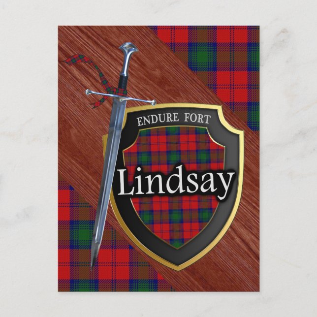 Clan Lindsay Tartan Sword & Shield Postkarte (Vorderseite)