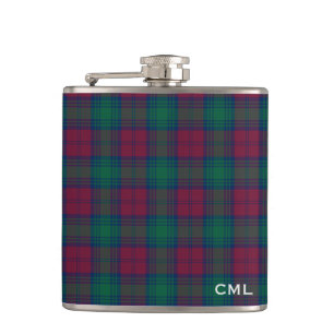 Clan-LindsayTartan mit Monogramm Flachmann