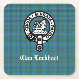 Clan Lockhart Wappen Abzeichen & Tartan Rechteckiger Pappuntersetzer