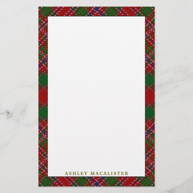 Clan MacAlister Tartan Kariert Briefpapier (Vorderseite)