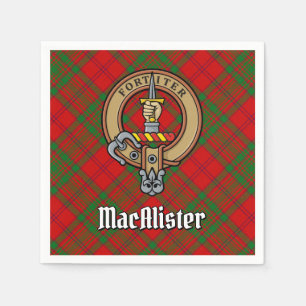 Clan MacAlister von Glenbarr Wappen über Tartan Serviette