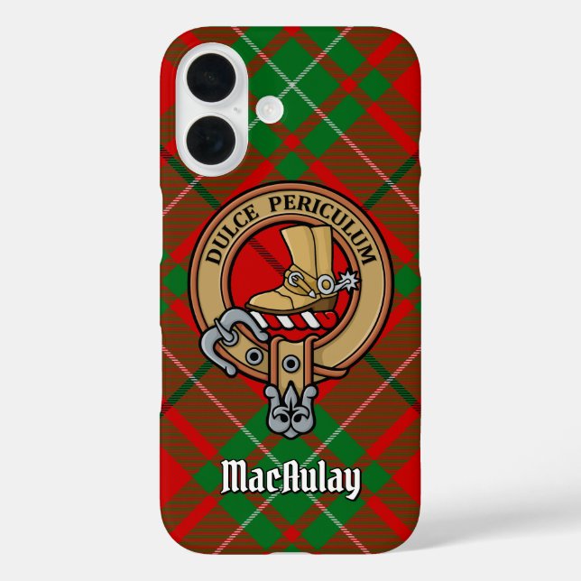 Clan MacAulay Wappen über Tartan iPhone Case (Rückseite)