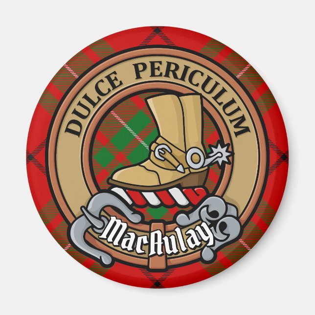 Clan MacAulay Wappen über Tartan Magnet (Vorne)