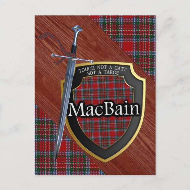 Clan MacBain Tartan Sword & Shield Postkarte (Vorderseite)