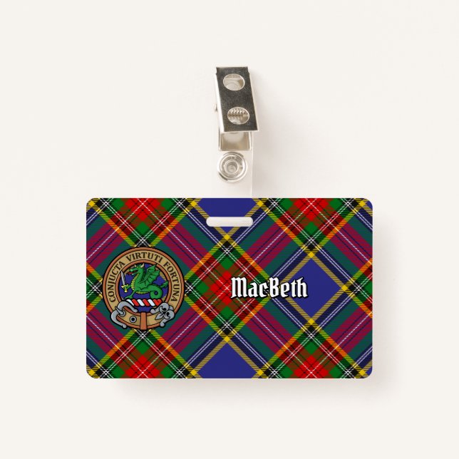 Clan MacBeth Wappen über Tartan Ausweis (Vorderseite mit Klammer)