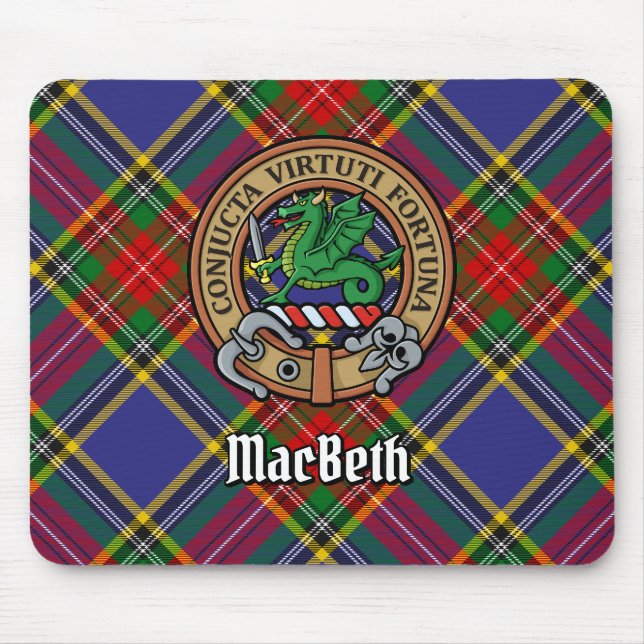 Clan MacBeth Wappen über Tartan Mousepad (Vorne)