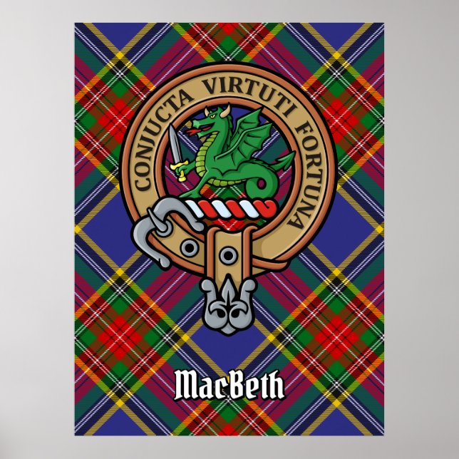Clan MacBeth Wappen über Tartan Poster (Vorne)