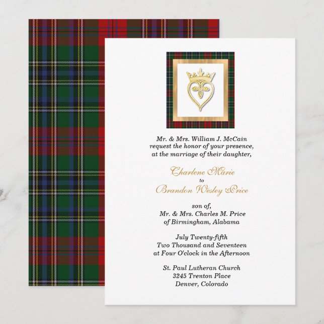 Clan MacClain Luckenbooth Tartan Wedding  Einladung (Vorne/Hinten)