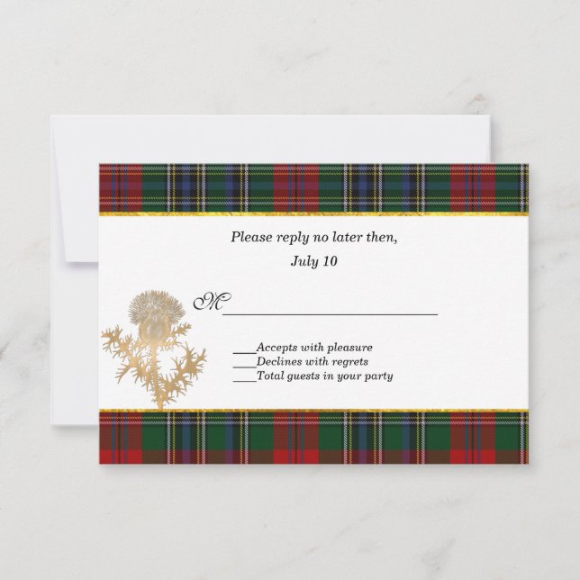 Clan MacClain Tartan Thistle Wedding RSVP Karte (Vorderseite)