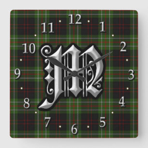 Clan MacDiarmid Letter M Monogram Dress Tartan Quadratische Wanduhr