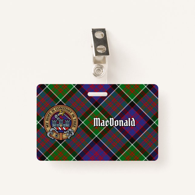 Clan MacDonald von Clanranald Wappen über Tartan Ausweis (Vorderseite mit Klammer)