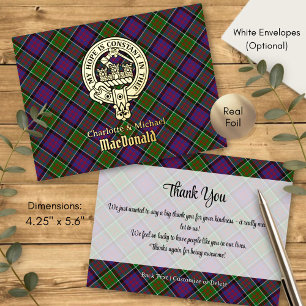 Clan MacDonald von Clanranald Wappen über Tartan Folie Einladungspostkarte