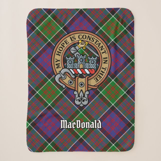 Clan MacDonald von Clanranald Wappen über Tartan Sherpadecke (Vorderseite)