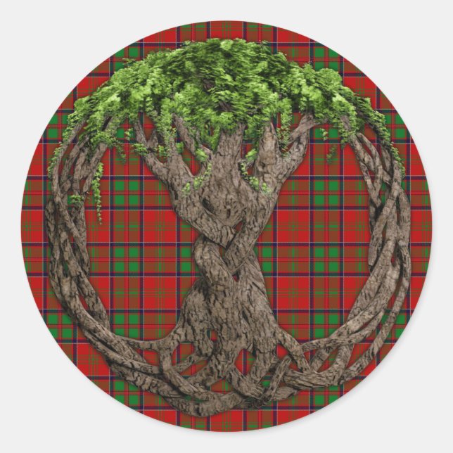 Clan MacDonald von Glencoe Tartan und Keltenbaum Runder Aufkleber (Vorderseite)