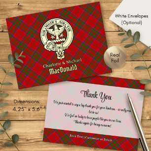 Clan MacDonald von Keppoch Wappen über Tartan Folie Einladungspostkarte