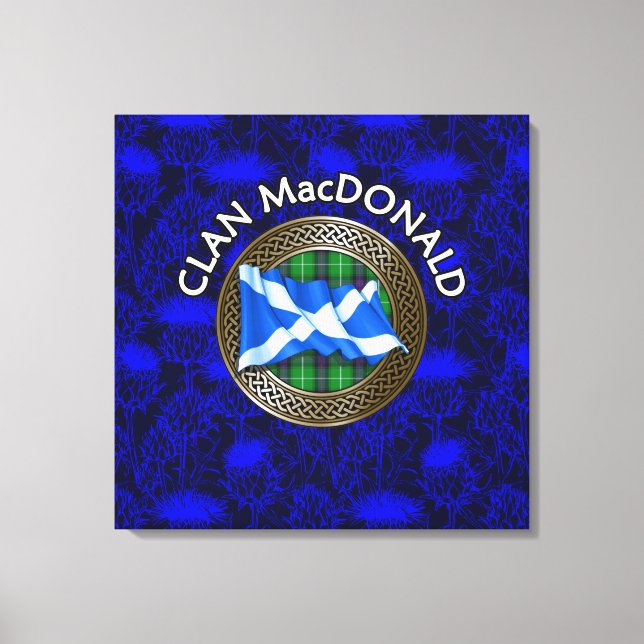 Clan MacDonald Wappen & Tartan Knot on Thistle Leinwanddruck (Vorderseite)