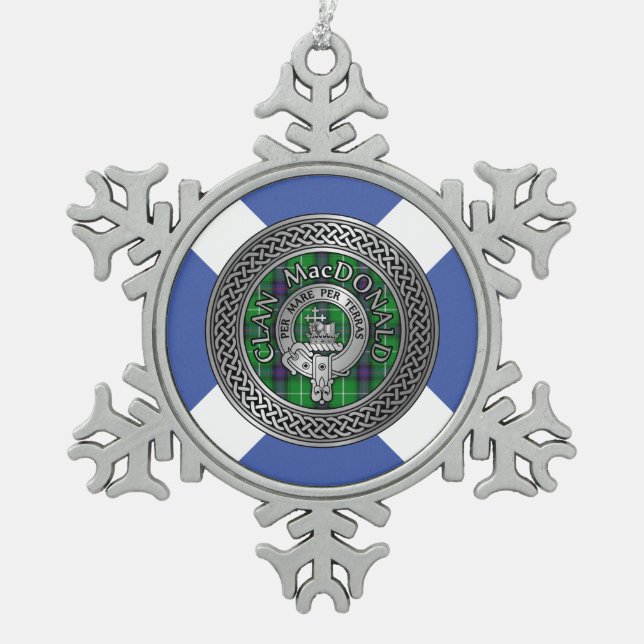 Clan MacDonald Wappen & Tartan Knot Schneeflocken Zinn-Ornament (Vorderseite)