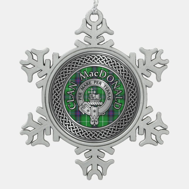Clan MacDonald Wappen & Tartan Knot Schneeflocken Zinn-Ornament (Vorderseite)