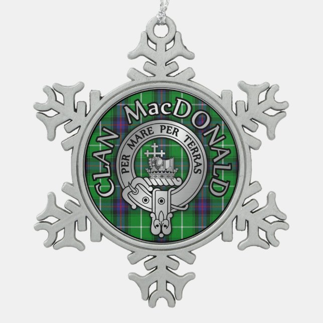 Clan MacDonald Wappen & Tartan Schneeflocken Zinn-Ornament (Vorderseite)