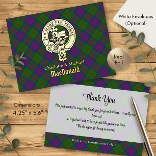 Clan MacDonald-Wappen über Tartan Folie Einladungspostkarte