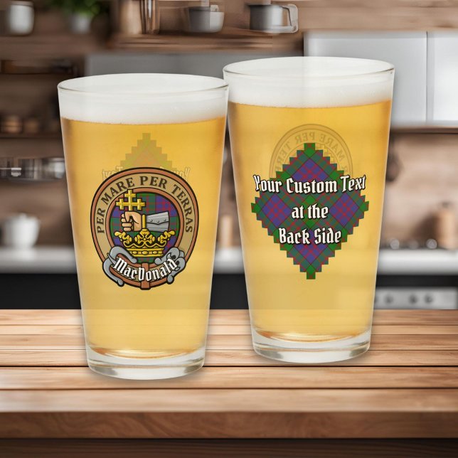 Clan MacDonald Wappen über Tartan Glas (Von Creator hochgeladen)