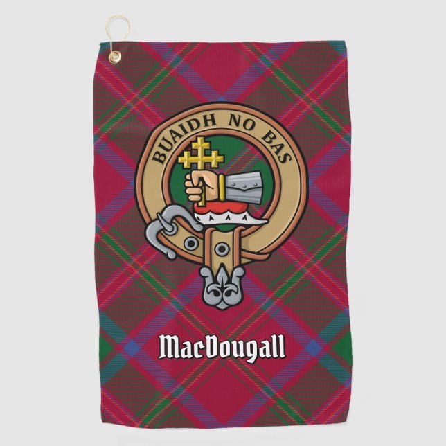Clan MacDougall Wappen über Tartan Golfhandtuch (Vorderseite)
