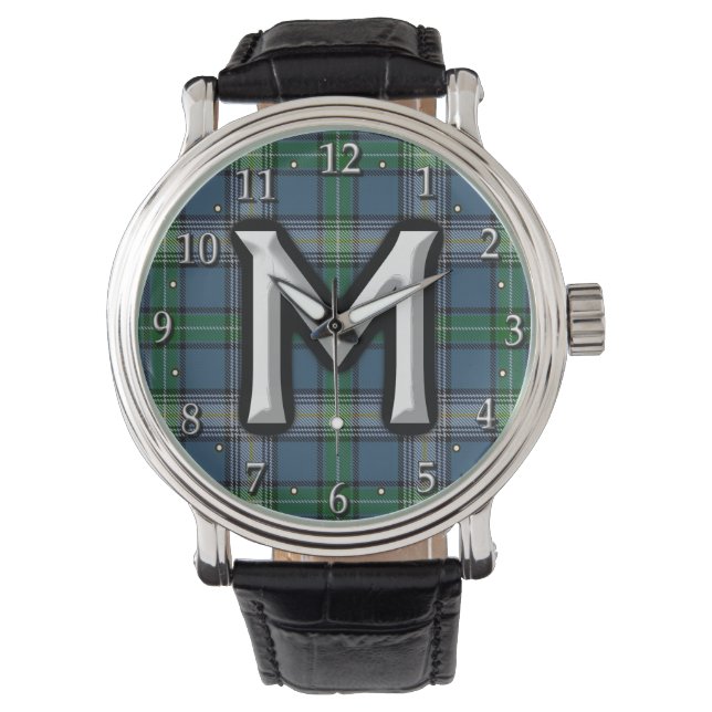 Clan MacDowall McDowell Letter M Monogram Tartan Armbanduhr (Vorderseite)