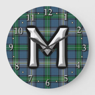 Clan MacDowall McDowell Letter M Monogram Tartan Große Wanduhr