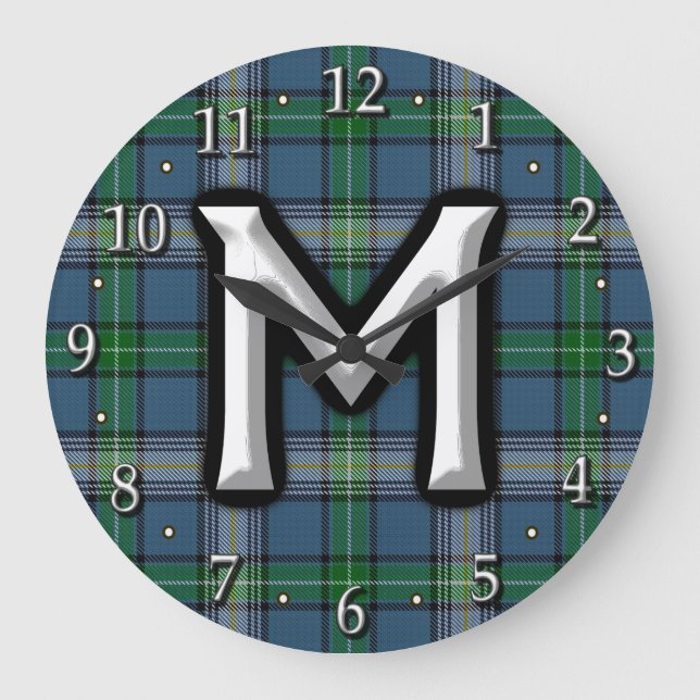 Clan MacDowall McDowell Letter M Monogram Tartan Große Wanduhr (Vorderseite)