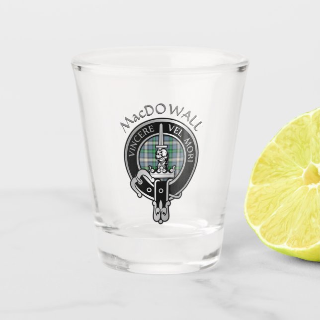Clan MacDowall Wappen & Tartan Shot Glass Schnapsglas (Vorderseite)