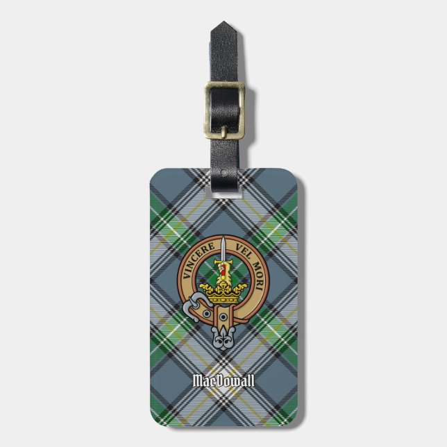 Clan MacDowall Wappen über Tartan Gepäckanhänger (Vorderseite vertikal)