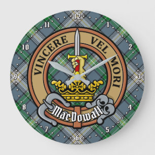 Clan MacDowall Wappen über Tartan Große Wanduhr