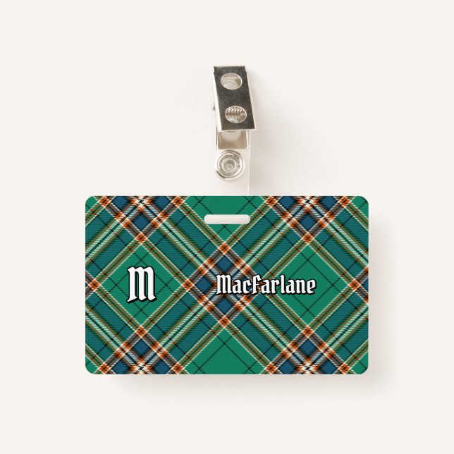 Clan MacFarlane Ancient Hunting Tartan Ausweis (Vorderseite mit Klammer)