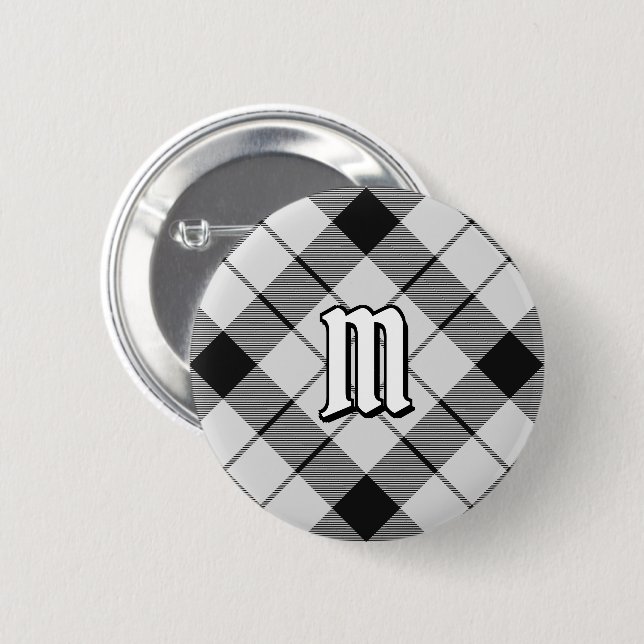 Clan MacFarlane Black and White Tartan Button (Vorne & Hinten)