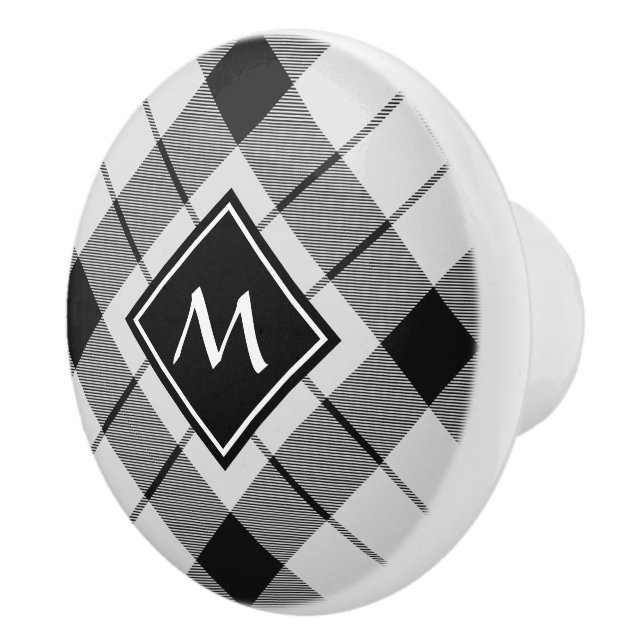 Clan MacFarlane Black and White Tartan Keramikknauf (Rechts)