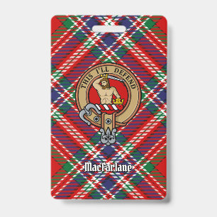 Clan MacFarlane Wappen auf rotem Tartan Ausweis
