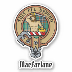 Clan MacFarlane Wappen über antikes Jagdtartan Aufkleber