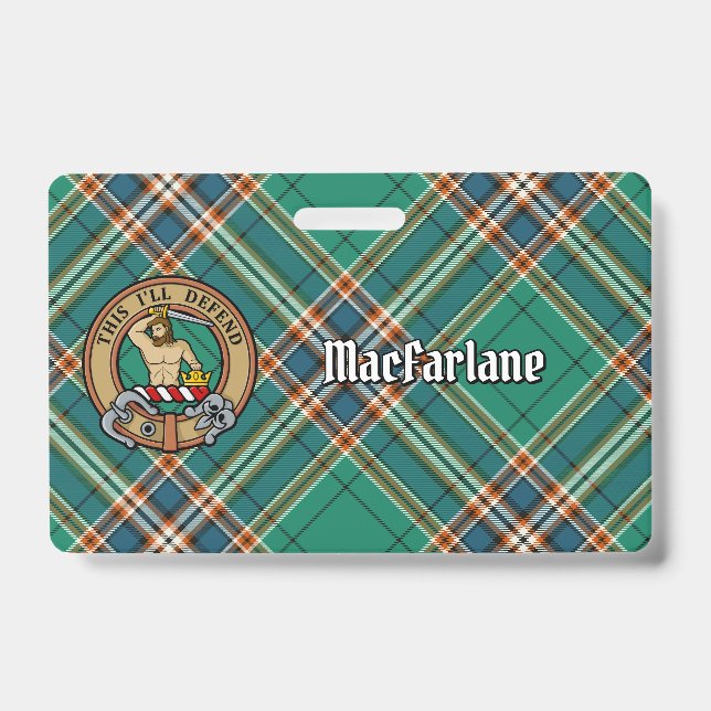 Clan MacFarlane Wappen über antikes Jagdtartan Ausweis (Vorderseite)