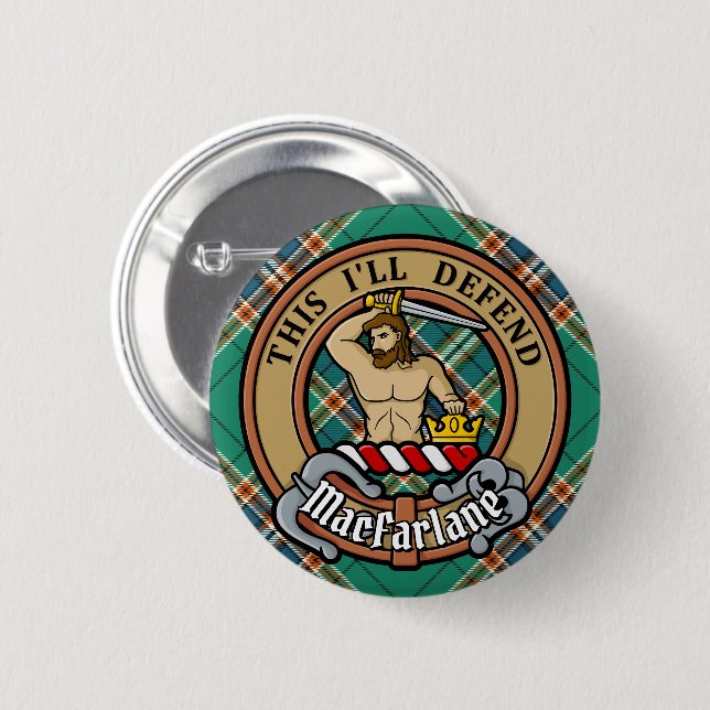 Clan MacFarlane Wappen über antikes Jagdtartan Button (Vorne & Hinten)