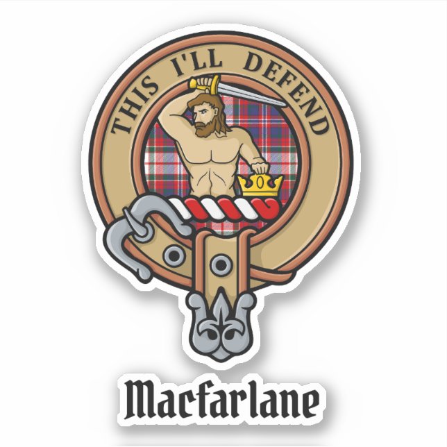 Clan MacFarlane Wappen über Dress Tartan Aufkleber (Vorderseite)
