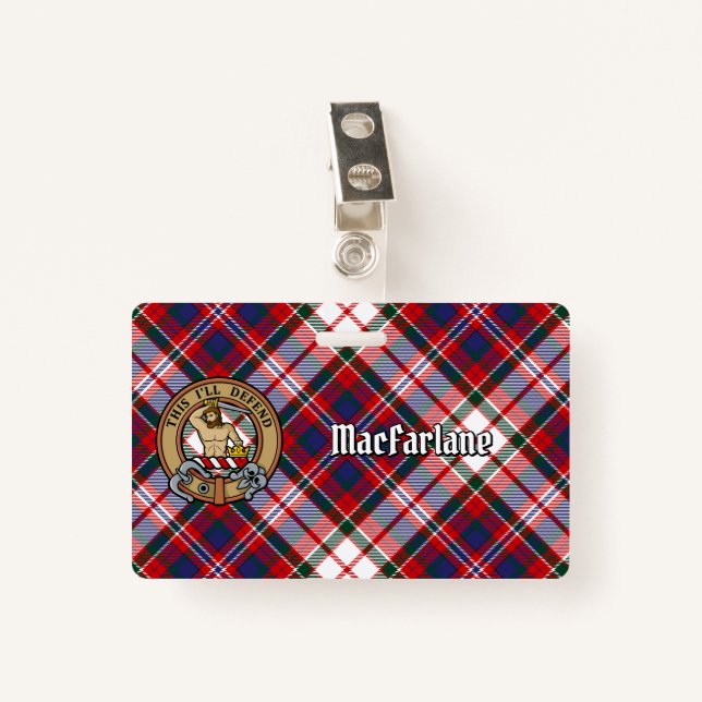 Clan MacFarlane Wappen über Dress Tartan Ausweis (Vorderseite mit Klammer)