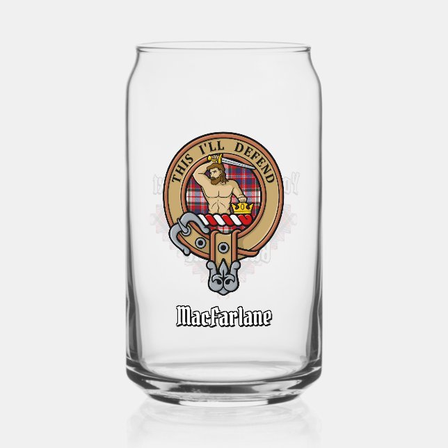 Clan MacFarlane Wappen über Dress Tartan Dosenglas (Vorderseite)