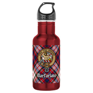 Clan MacFarlane Wappen über Dress Tartan Edelstahlflasche